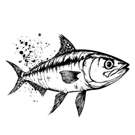 Artistic black and white illustration of a swimming fishのイラスト素材