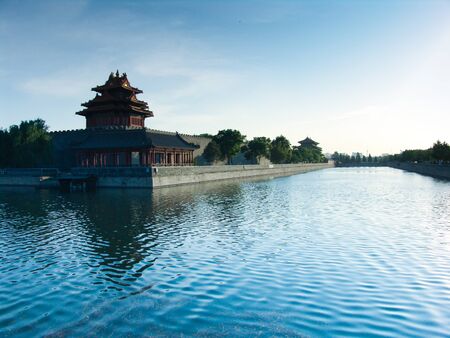 One of the pavilion of the forbidden city and the moat around it, in Beijing, Chinaの写真素材