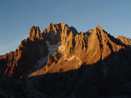 The mountains of Les Drus at sunset in the Chamonix Valley, in Franceの写真素材