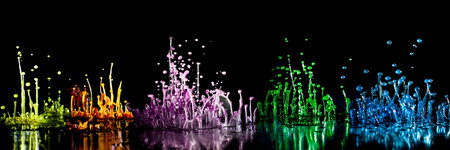 dancing colored water dropsの写真素材