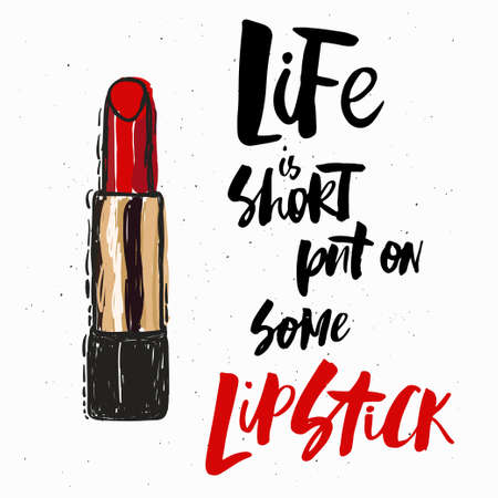 Fashion lipstick poster, vector background, patch, pin, embroidery Set of cartoon patches, symbols, stickers, embroidery, pins, pop art, vintage patch in vectorのイラスト素材