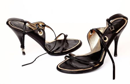 Female shoes on hairpins isolated on a white backgroundの写真素材