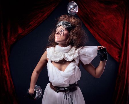 Young girl in futuristic sun glasses with unusual makeupの写真素材