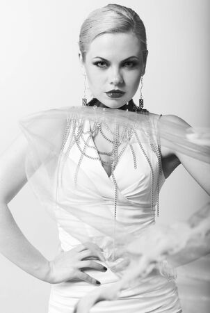 Fashion model with trendy hairstyle. B&W photo.
の写真素材