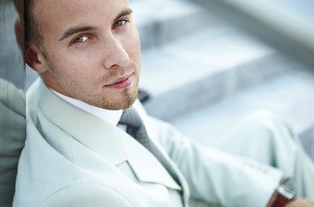 Portrait of an attractive young man outsideの写真素材