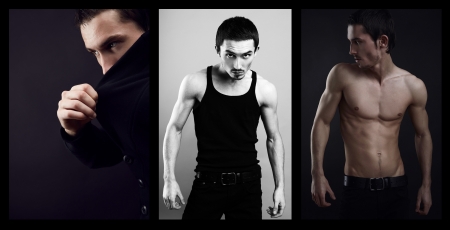 Man with a good figure. Collage.の写真素材