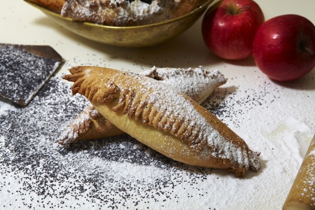 Pie strewed by powdered sugarの写真素材