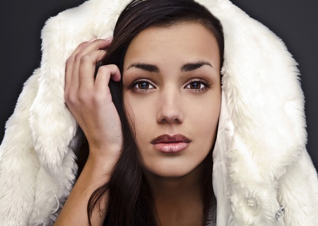 elegant fashionable woman in fur の写真素材