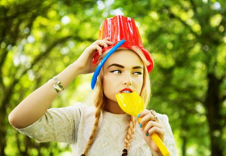 The blonde in park  Outdoor photo  の写真素材