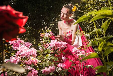 Attractive romantic woman on beautiful dress pose outdoor  Autumn  の写真素材