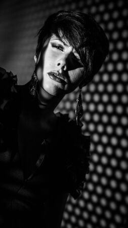 Beautiful Fashion Woman Face  Black-white photo  の写真素材