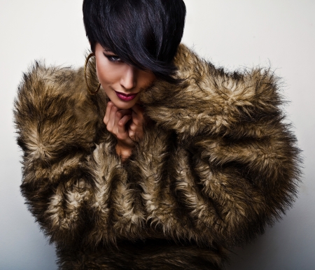 Elegant fashionable woman in fur  Fashion photo  の写真素材