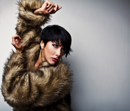 Elegant fashionable woman in fur  Fashion photo  の写真素材
