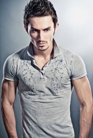 Attractive man wearing T-shirt  の写真素材