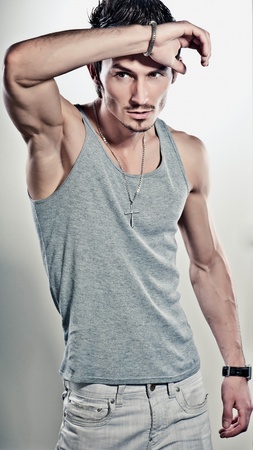 Attractive man wearing T-shirt  の写真素材