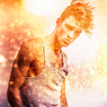 Multicolored image portrait of elegant young handsome man の写真素材