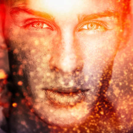 Multicolored image portrait of elegant young handsome man の写真素材