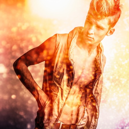 Multicolored image portrait of elegant young handsome man の写真素材