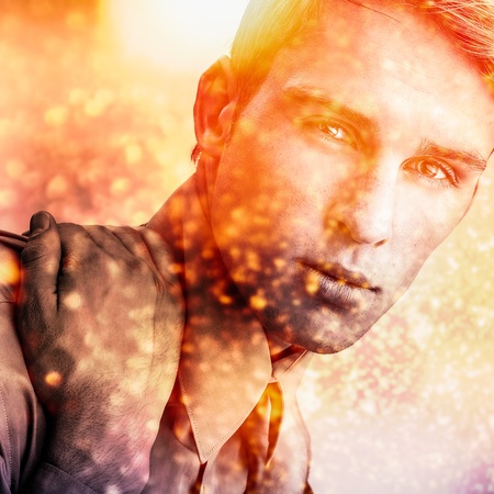 Multicolored image portrait of elegant young handsome man の写真素材