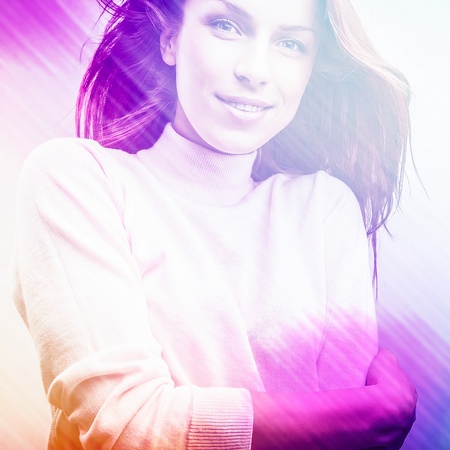 Beautiful fashion woman  Color face pop art photo toned pink の写真素材