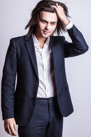 Portrait of handsome long-haired stylish man   の写真素材