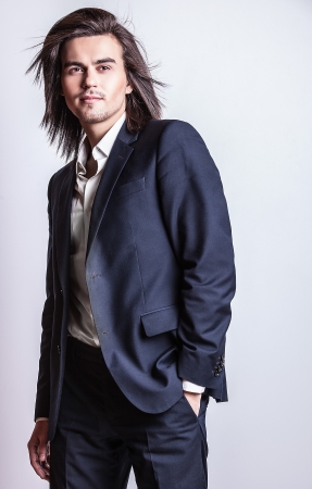 Portrait of handsome long-haired stylish man   の写真素材