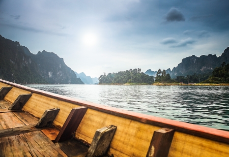 Landscape of tropical island with boat  