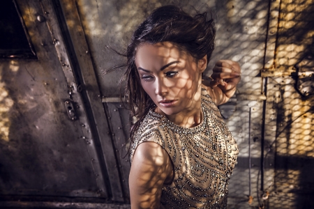 Dramatized image of sensual   attractive young woman in luxury dress   の写真素材