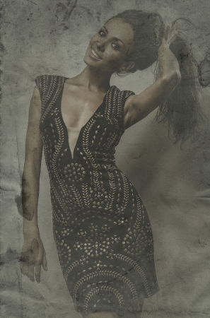 Retro styled grunge portrait of young beautiful woman の写真素材