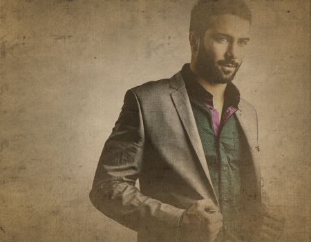 Retro styled grunge portrait of young attractive man の写真素材