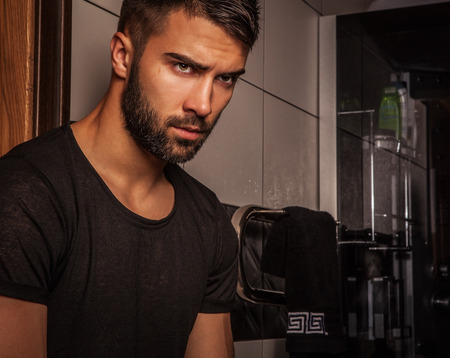 Attractive men indoor  Close-up photo の写真素材