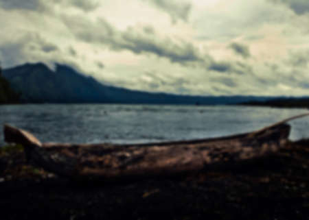 Beautiful blurred tropical view in defocus. Landscape photo with mountains  tropical trees.の写真素材