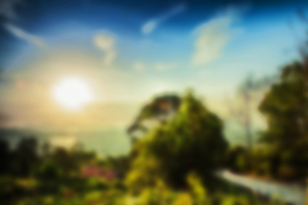 Beautiful blurred tropical view in defocus. Abstract landscape symbolical photo.の写真素材
