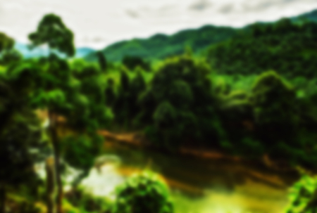 Beautiful blurred tropical view in defocus. Abstract landscape symbolical photo.の写真素材