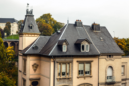 LUXEMBOURG - OCTOBER 30, 2015: Traditional architecture of vintage European buildings in Luxembourg.のeditorial素材