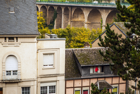 LUXEMBOURG - OCTOBER 30, 2015: Traditional architecture of vintage European buildings in Luxembourg.のeditorial素材