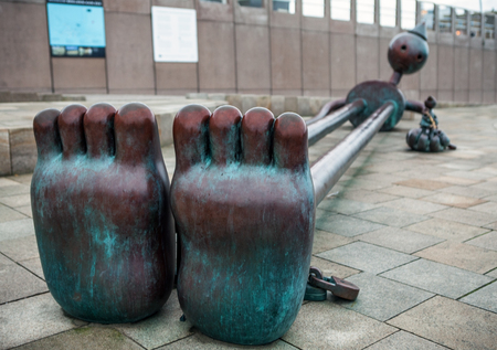 HAGUE, NETHERLANDS - AUGUST 22, 2015: Sculpture garden in Scheveningen called "SprookjesBeel den aan Zee" (Fairytale Sculptures by Sea). 23 cartoon like sculptures by American sculptor Tom Otterness.のeditorial素材