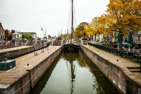 Big old ship floats on channel. Netherlandsのeditorial素材