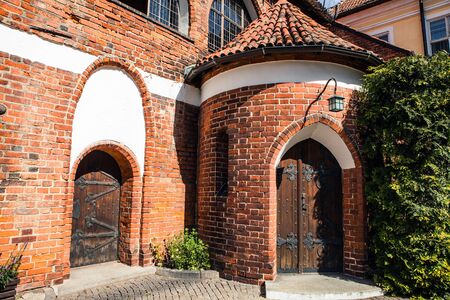 Old wooden doors in castle.