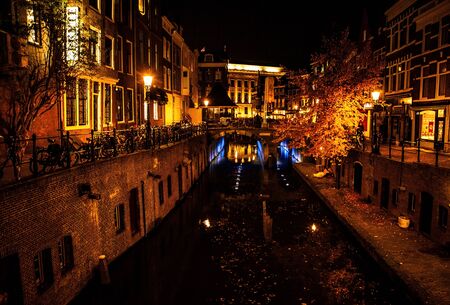 Night city streets. Utrecht - Netherlands.の写真素材