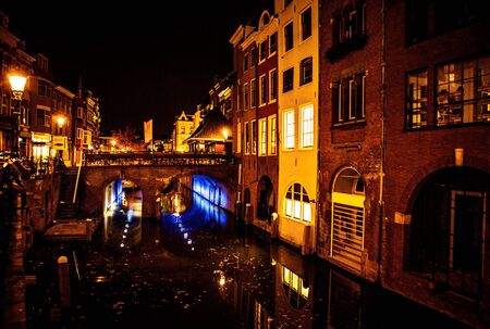 UTRECHT, NETHERLANDS - OCTOBER 18: Night city streets. Utrecht - Netherlands.のeditorial素材
