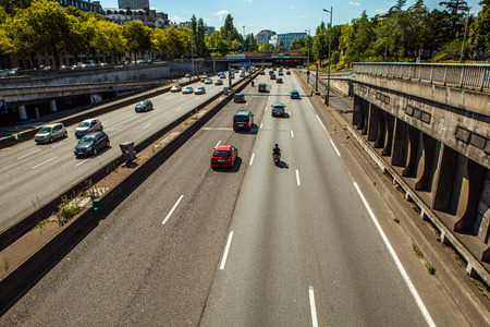 Top view on route crossing Paris in day summertime.のeditorial素材