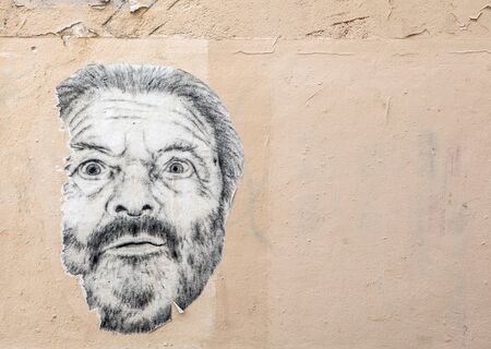 PARIS, FRANCE - AUGUST 30, 2015: Drawing on wall. Saint-Sulpice church on Rue Bonaparte, Paris, France.のeditorial素材