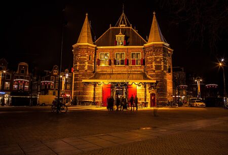 City sights of Amsterdam at night. General views of city landscape.のeditorial素材