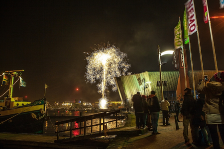AMSTERDAM, NETHERLANDS - JANUARY 1, 2016: Festive salute of fireworks on New Year's night. On January 1, 2016 in Amsterdam - Netherland.のeditorial素材
