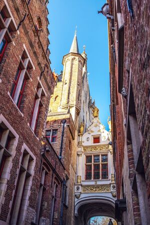 Ancient building of medieval Brugge, Belgium.のeditorial素材