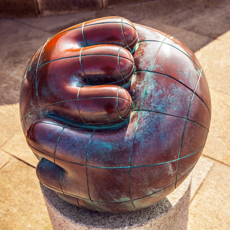 HAGUE, NETHERLANDS - MARCH 8, 2016: Sculpture garden in Scheveningen called "SprookjesBeel den aan Zee" (Fairytale Sculptures by Sea). 23 cartoon like sculptures by American sculptor Tom Otterness.のeditorial素材