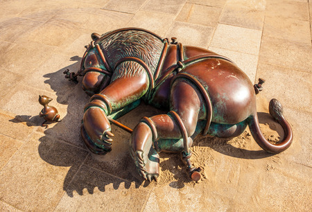 HAGUE, NETHERLANDS - MARCH 8, 2016: Sculpture garden in Scheveningen called "SprookjesBeel den aan Zee" (Fairytale Sculptures by Sea). 23 cartoon like sculptures by American sculptor Tom Otterness.のeditorial素材