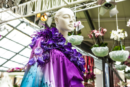 KEUKENHOF GARDEN, NETHERLANDS - MARCH 24: Flower greenhouse, floristic decor elements close-up. Keukenhof is the world's largest flower garden. Keukenhof Garden, Lisse, Netherlands - March 24, 2016.のeditorial素材