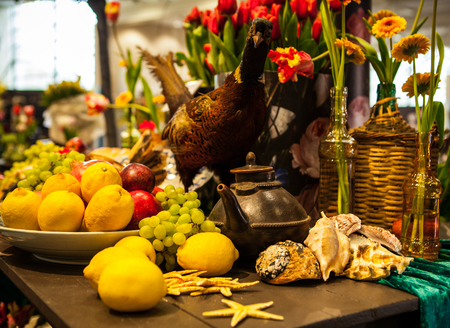 KEUKENHOF GARDEN, NETHERLANDS - MARCH 24: Flower greenhouse, floristic decor elements close-up. Keukenhof is the world's largest flower garden. Keukenhof Garden, Lisse, Netherlands - March 24, 2016.のeditorial素材